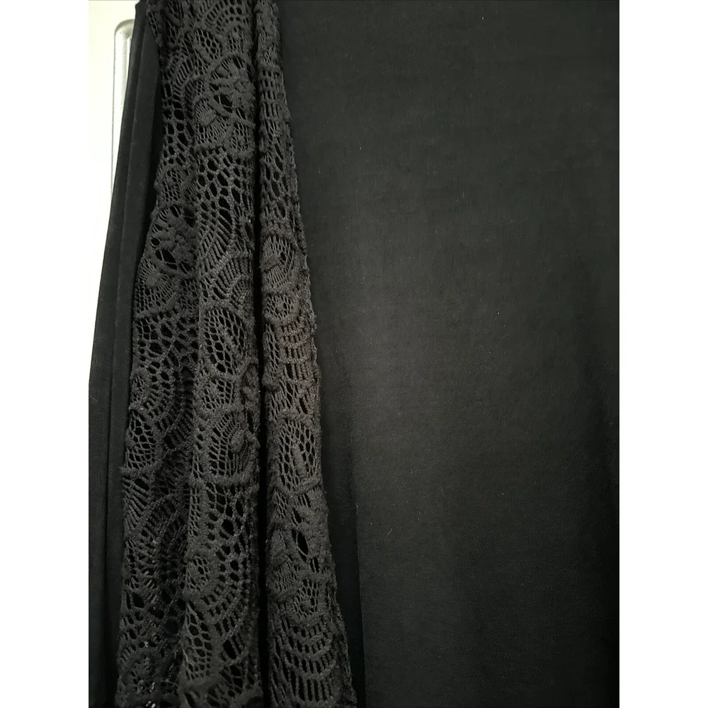 Chico's Travelers Size‎ 2 Black Open Shawl Front Jacket ~Lace Front Knit Stretch